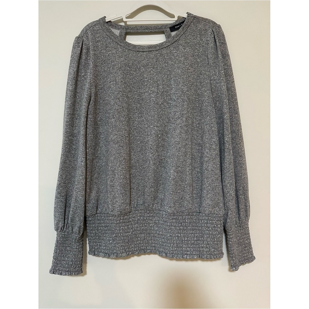 Shimmer Metallic Doe & Rae‎ Smocked Top M Gray Cutout Back Boho Chic